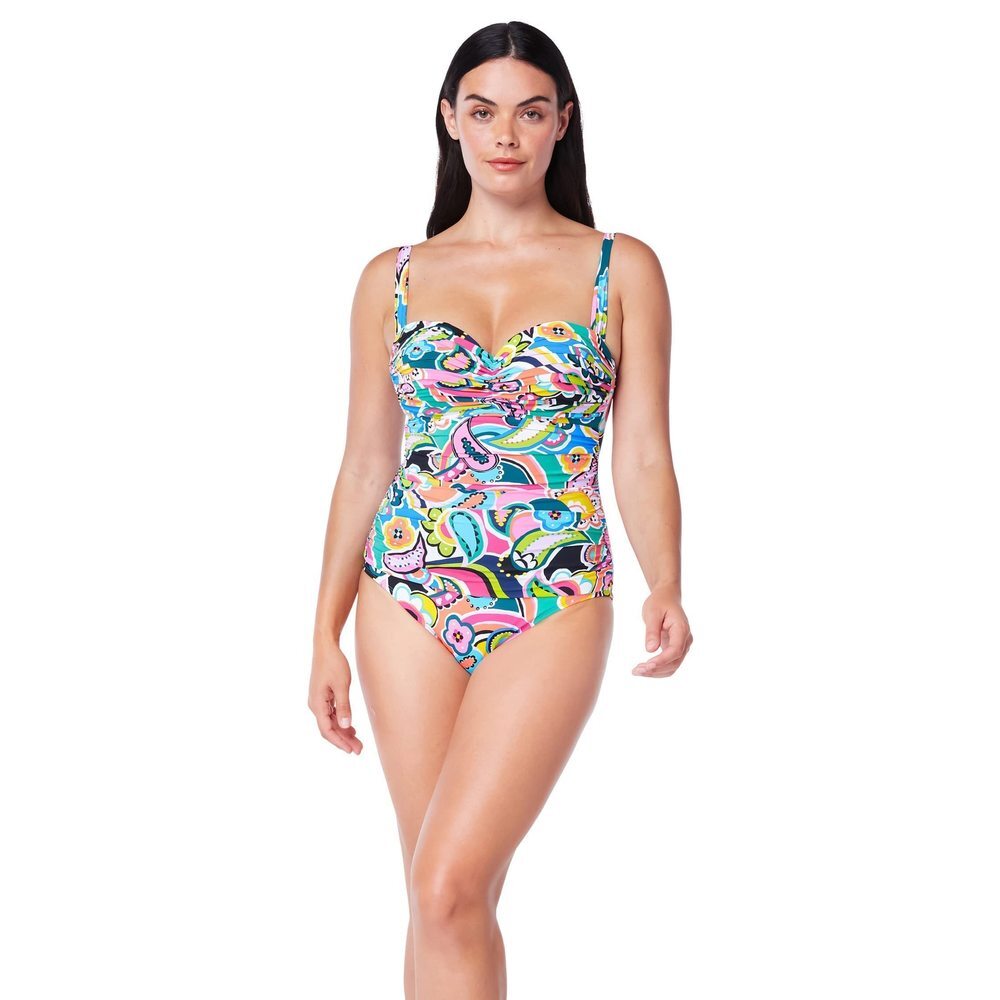 Bleu Rod Beattie Shirred Bandeau One-Piece W/Underwire Size 4